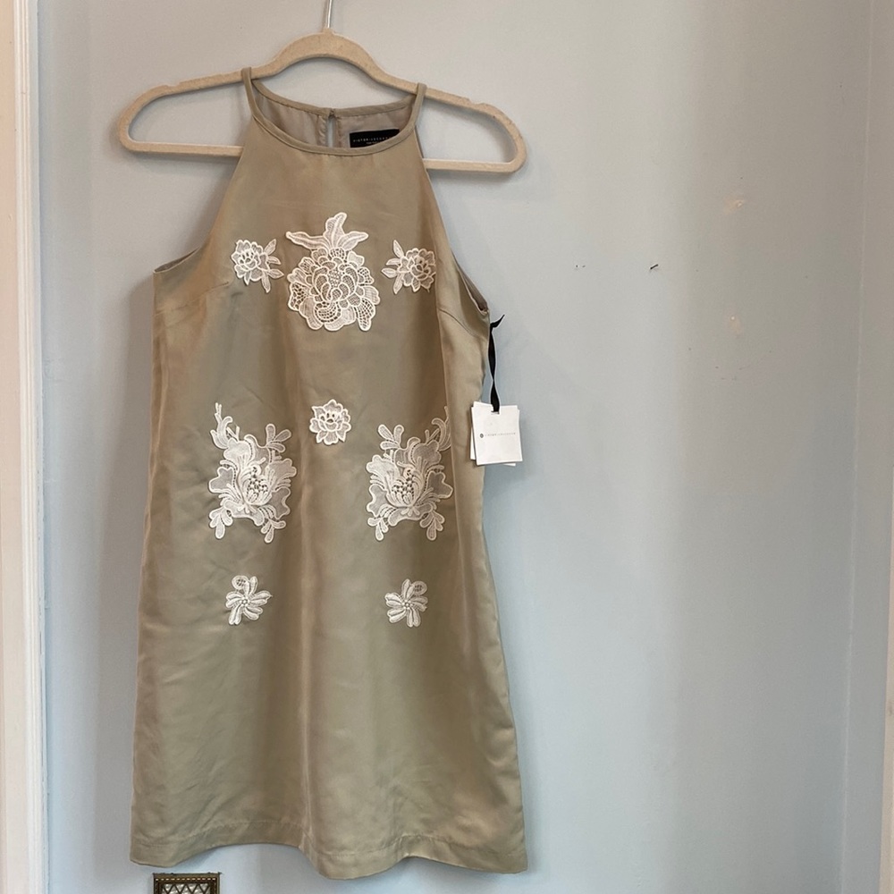 Victoria Beckham for Target sleeveless tan dress with white floral embroidery